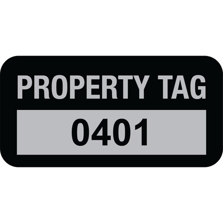 Lustre-Cal Property ID Label PROPERTY TAG5 Alum Black 1.50in x 0.75in  Serialized 0401-0500, 100PK 253769Ma1K0401